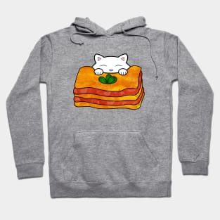 Hungry cat eating delicious looking lasagna Hoodie